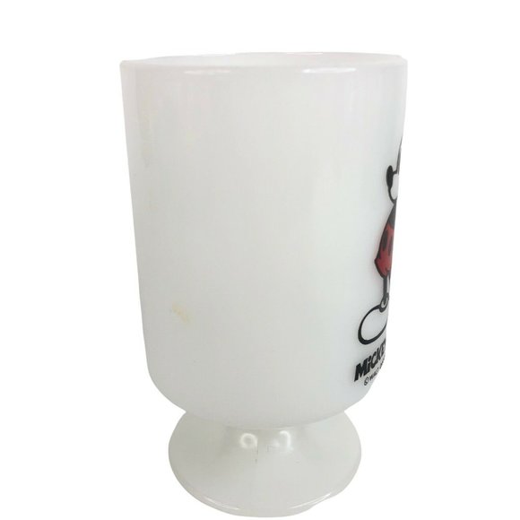 Walt Disney Mickey Mouse Pedestal Mug Milk Glass USA 8 OZ Coffee Cup Vintage - Picture 3 of 7